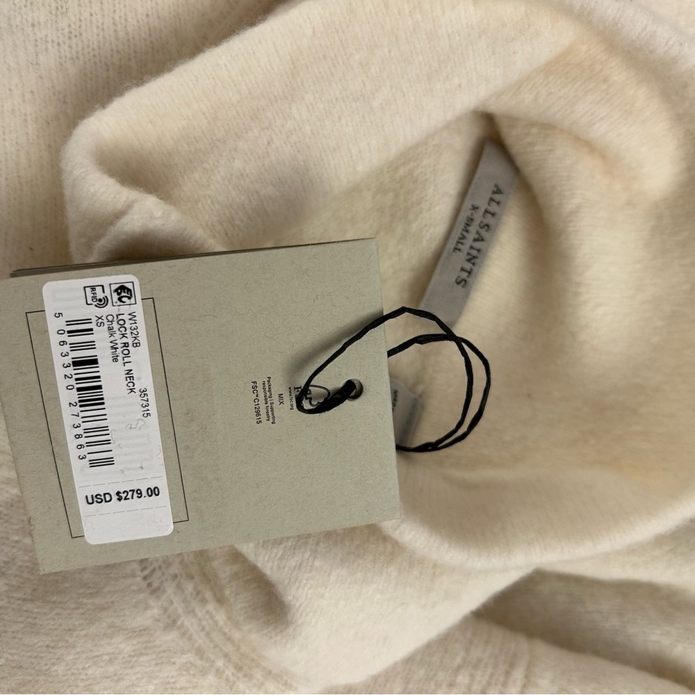 AllSaints Lock Roll Neck Asymmetric Sweater in Chalk White Size XS - Picture 9 of 9